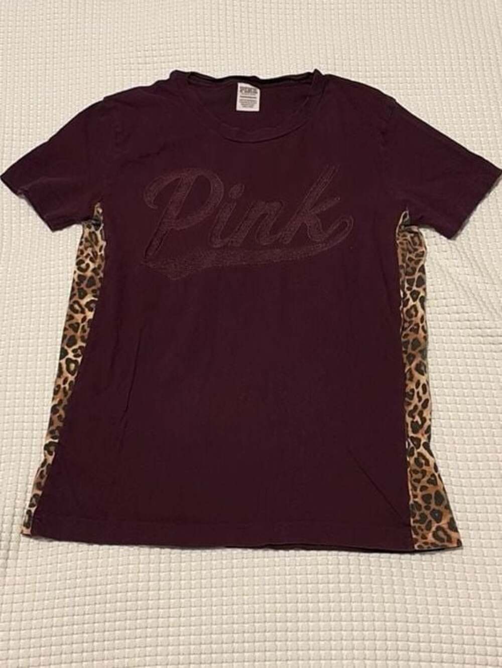 Victoria's Secret PINK Maroon Leopard Side Panel Logo T-Shirt Size XS